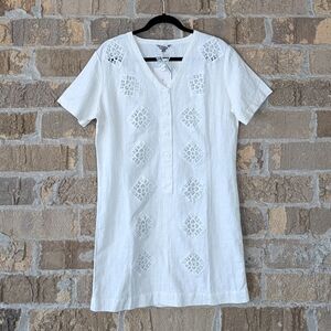 NWT Coziness Linen Cotton Short Sleeve Mini Dress White Lace Size XS